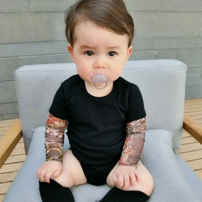 Baby Bodysuit Boys Girls Tattoo Printed Patchwork Jumpsuit