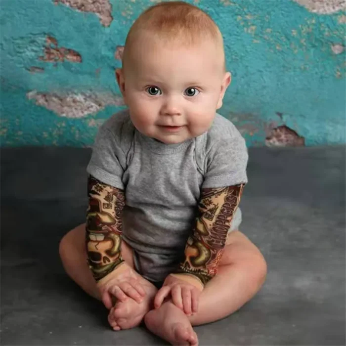 Baby Bodysuit Boys Girls Tattoo Printed Patchwork Jumpsuit - Image 2