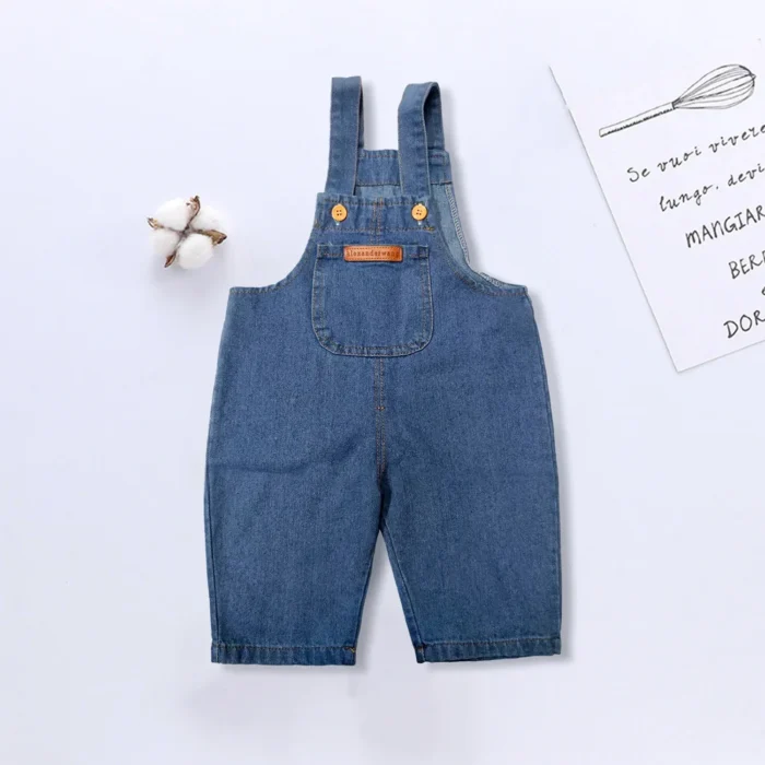 Baby Boy Solid Denim Overalls Child Jean Bib Pants - Image 2