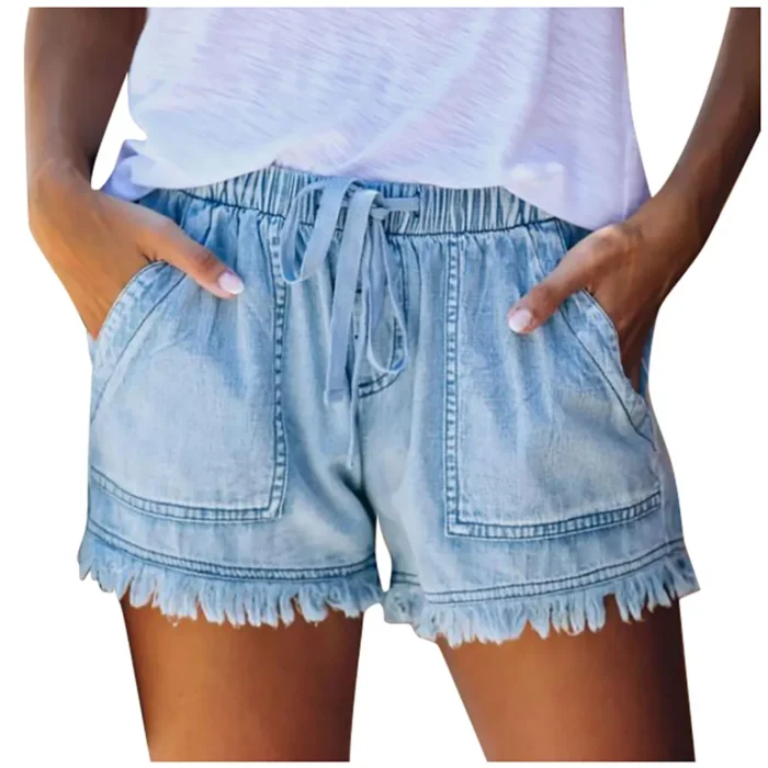 Jean Shorts for Women's Drawstring Elastic Waisted - Image 2