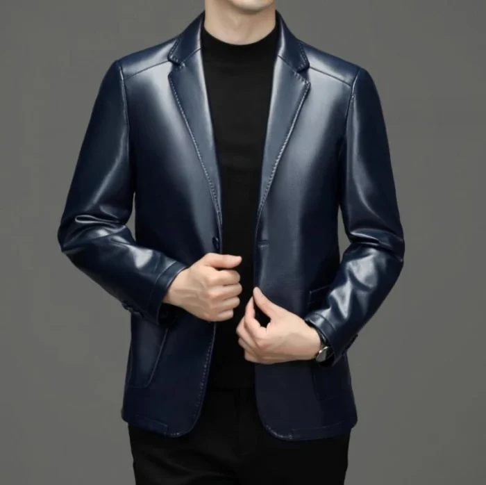 High Quality Genuine Leather Men's Suit Leather Coat Autumn and Winter