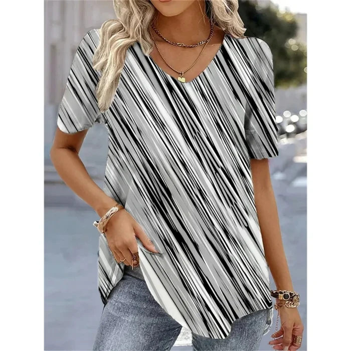 New Women's T-Shirt Summer V-Neck Tee Loose Casual - Image 6