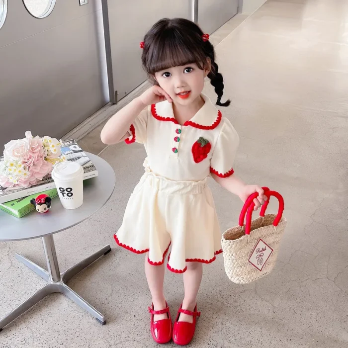 Summer Baby Girl Clothes Set Kid Lapel Tshirts and Shorts 2 Pieces Suit Children - Image 6