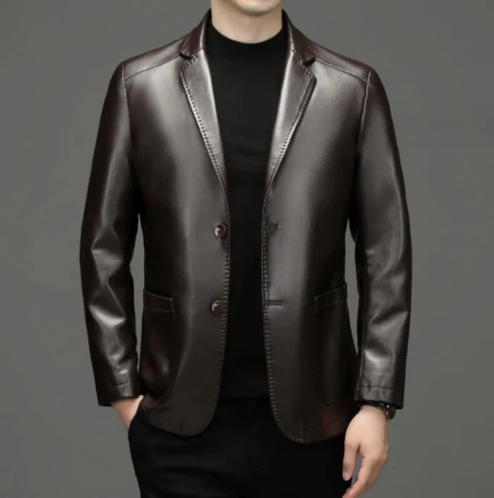 High Quality Genuine Leather Men's Suit Leather Coat Autumn and Winter - Image 4