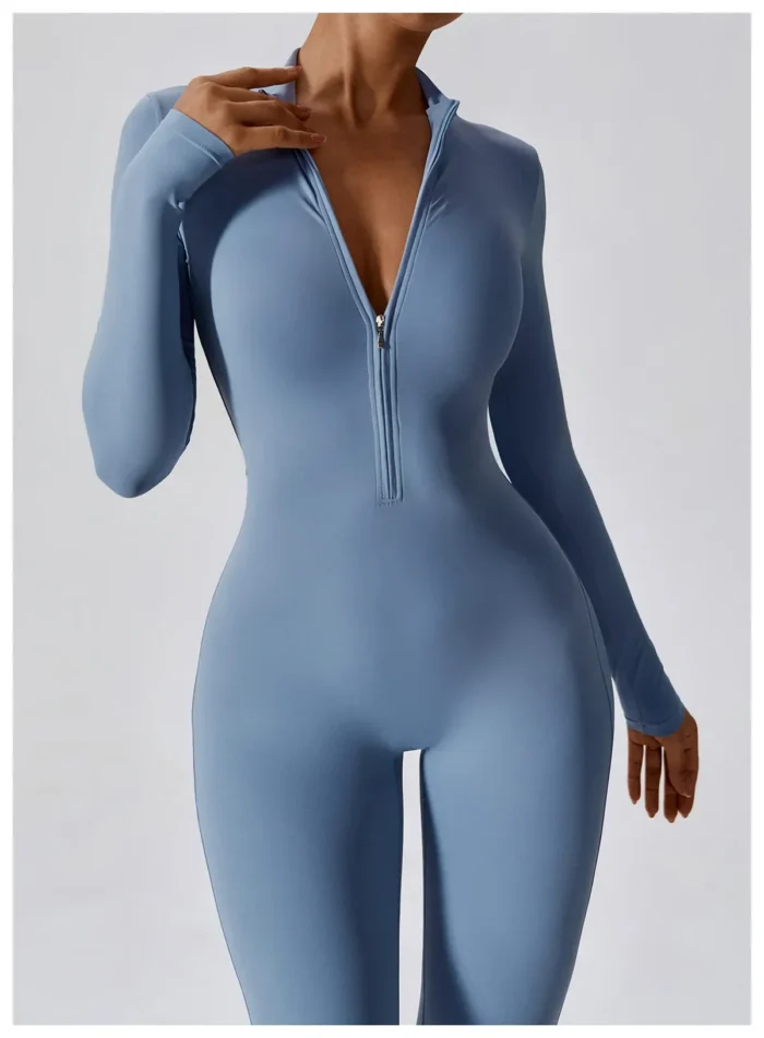 Yoga Jumpsuit Women Seamless Sports Zipper Jumpsuit Set Gym Long Sleeve Fitness Suit