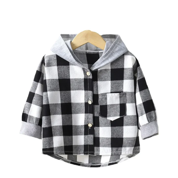 Children's Hooded Shirts Kids Clothes Baby Boys Plaid Shirts Coat for Spring Autumn Girls - Image 2