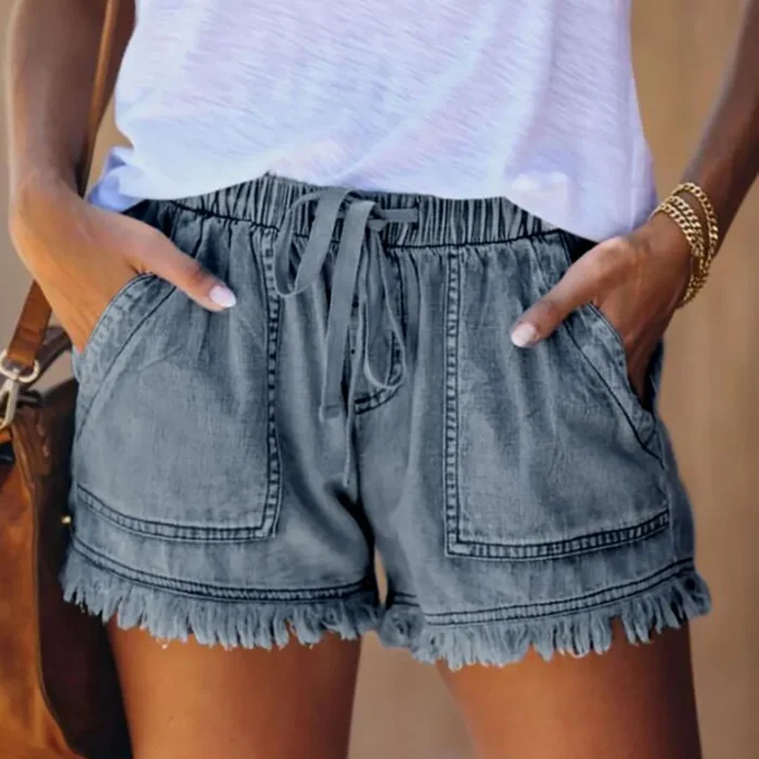 Jean Shorts for Women's Drawstring Elastic Waisted - Image 3