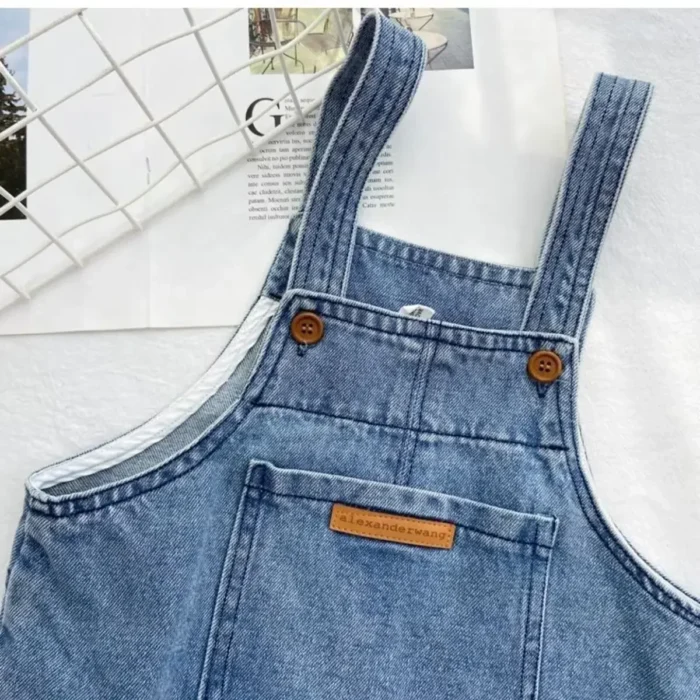 Baby Boy Solid Denim Overalls Child Jean Bib Pants - Image 3