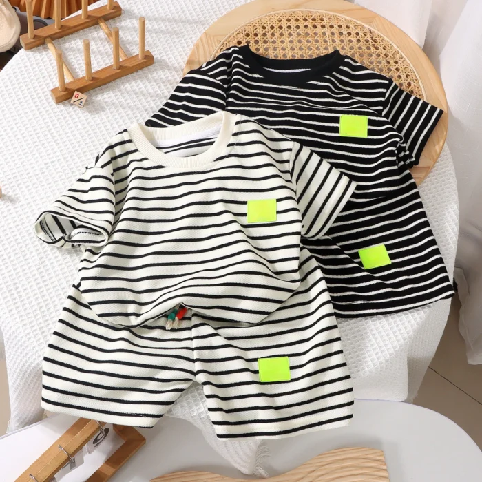 Summer Baby Boy Girls Clothes Set Children Stripe Tshirts and Shorts