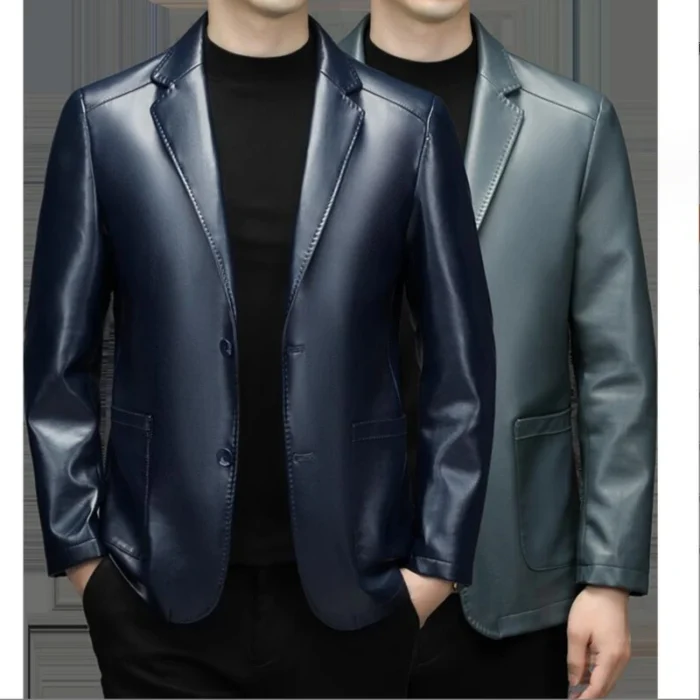 High Quality Genuine Leather Men's Suit Leather Coat Autumn and Winter - Image 2