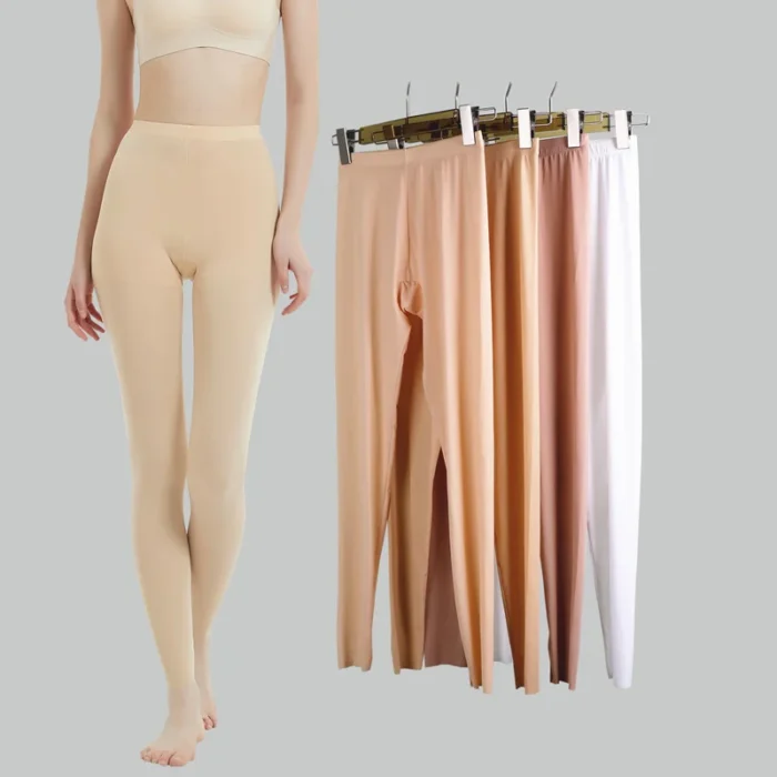 Seamless Ice Silk Leggings Pants For Women Summer Plus Size Mid Waist Elastic Bottoming