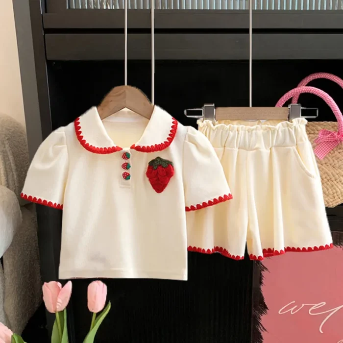 Summer Baby Girl Clothes Set Kid Lapel Tshirts and Shorts 2 Pieces Suit Children