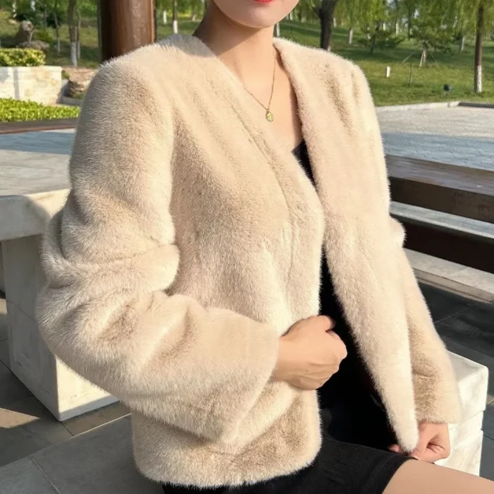 2024 Women's Faux Mink Fur Jacket Winter Warm Fashion Fur Jacket