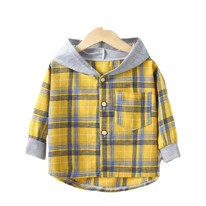 Children's Hooded Shirts Kids Clothes Baby Boys Plaid Shirts Coat for Spring Autumn Girls - Image 4