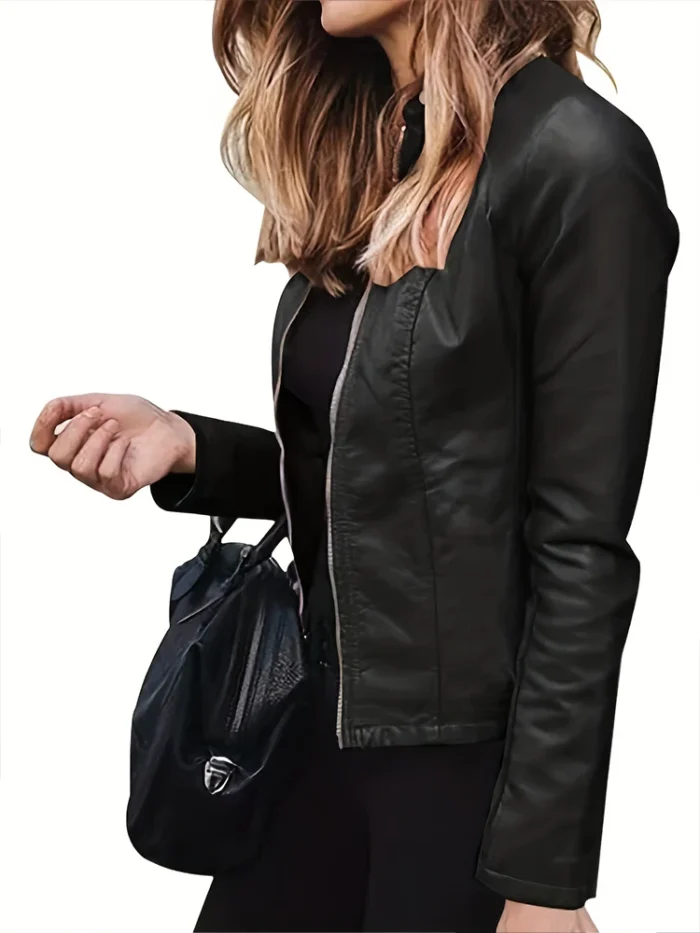 2024 Autumn and Winter New Faux Leather Zip Jacket - Image 3