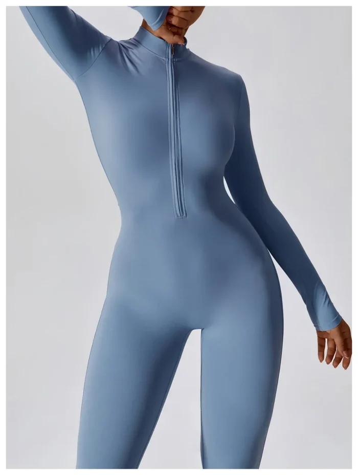 Yoga Jumpsuit Women Seamless Sports Zipper Jumpsuit Set Gym Long Sleeve Fitness Suit - Image 3