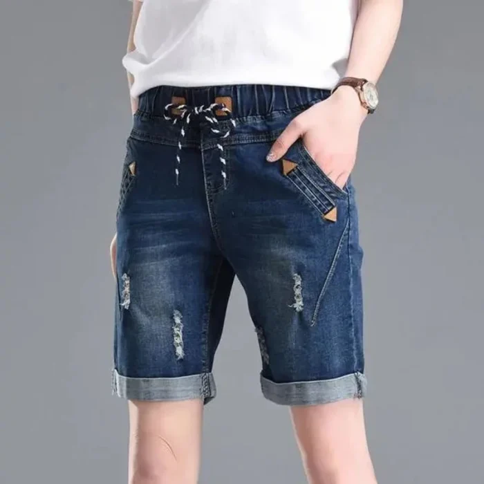 Summer Cuffs Ripped Jeans Woman Elastic Waist Lace - Image 6