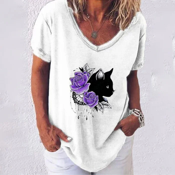 Fashion Woman Blouses 2022 T-shirt Women's 3d Cats - Image 3