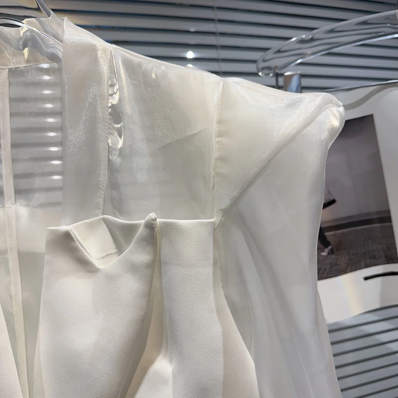 Yuerwang Women Blazer Single Button Elegant Mesh Stitching Shoulder - Image 6