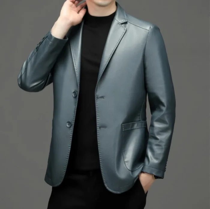 High Quality Genuine Leather Men's Suit Leather Coat Autumn and Winter - Image 3