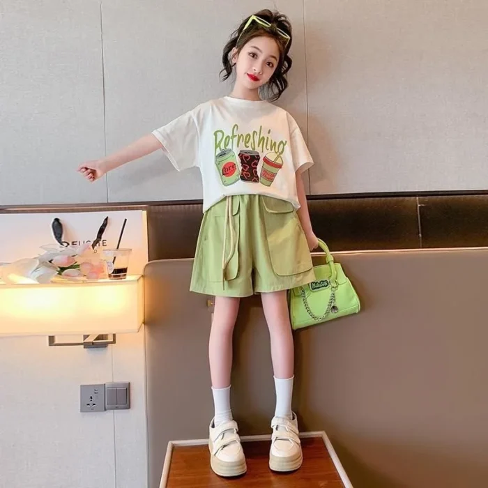 Children's Top and Bottom Clothes Set Korean Version 2024 Summer New Trendy Girls - Image 2