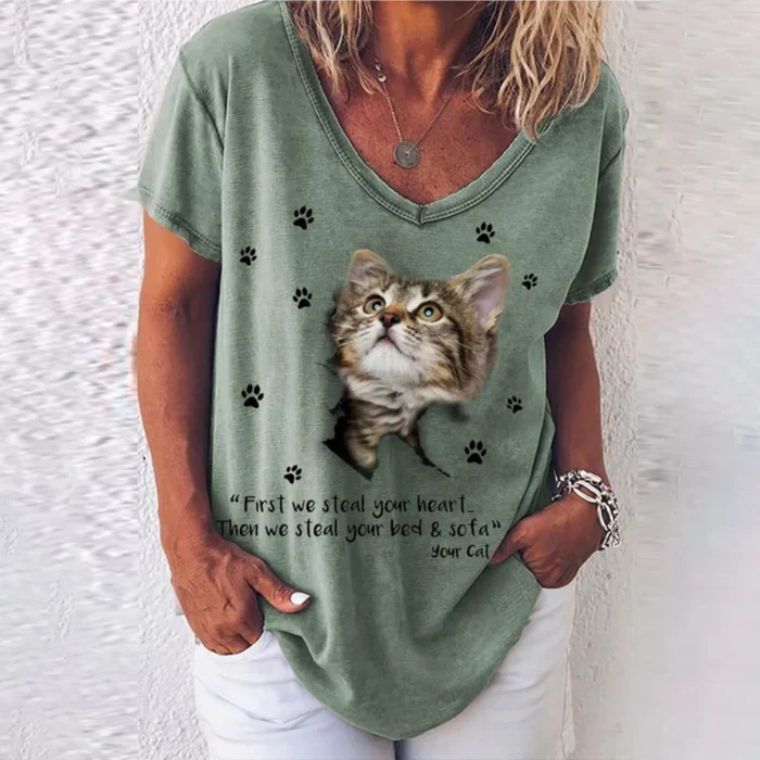 Fashion Woman Blouses 2022 T-shirt Women's 3d Cats - Image 4