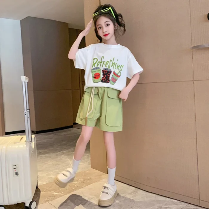 Children's Top and Bottom Clothes Set Korean Version 2024 Summer New Trendy Girls - Image 3