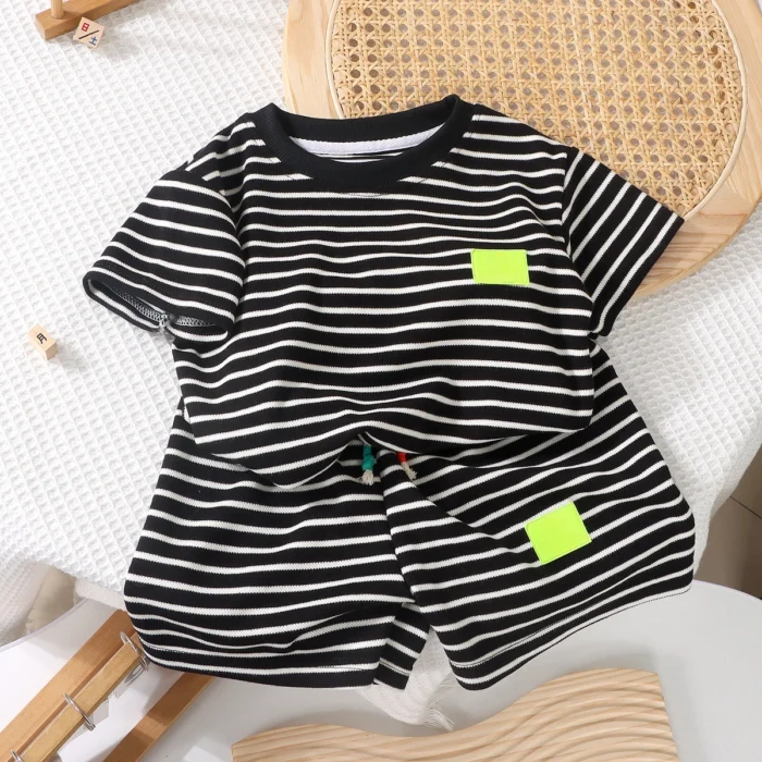 Summer Baby Boy Girls Clothes Set Children Stripe Tshirts and Shorts - Image 3