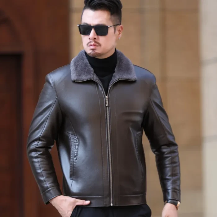 YXL-22 Natural Cotton Sheepskin Jacket For Autumn And Winter Men's Collar - Image 4