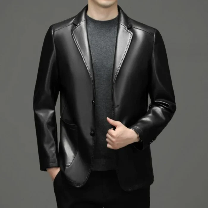 High Quality Genuine Leather Men's Suit Leather Coat Autumn and Winter - Image 5