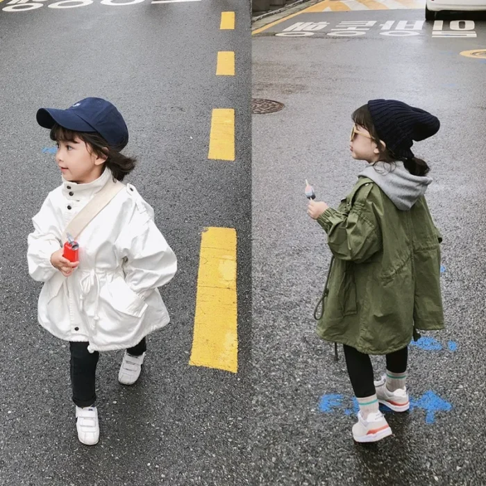 Girls Trench Coat Autumn Spring Korean Windbreaker Jacket Fashion New Children