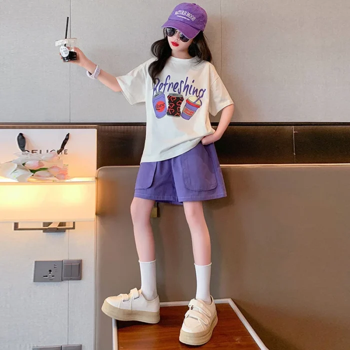 Children's Top and Bottom Clothes Set Korean Version 2024 Summer New Trendy Girls