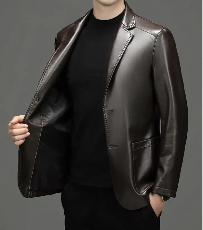 High Quality Genuine Leather Men's Suit Leather Coat Autumn and Winter - Image 6