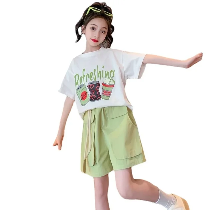 Children's Top and Bottom Clothes Set Korean Version 2024 Summer New Trendy Girls - Image 5